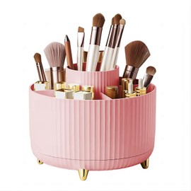 Y9A5N0K3O Makeup Brush Holder,360° Rotating Makeup Brush Organizer,5 Slot Make up Brushes Cup for Cosmetics,Large Capacity,For Nail Polish, Art Supply, Bathroom Vanity,Cosmetics Organizer,Pink