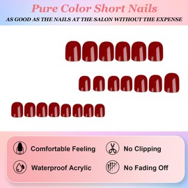 Ceboic Glue-On Nails, Short Square Press On Nails, Shiny Pure Colour Artificial Nails, Acrylic, Full Cover False Nails, French Artificial Nails, Fake Nails for Women and Girls, Pack of 24 (Burgundy)