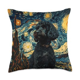 Black Poodle Van Gogh Style Graphic Throw Pillow