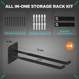 Nacial Garage Hooks, Heavy Duty Garage Hooks, 12.4 Inch Wall Mount Hangers, Max Load 200 lbs Garage Storage Utility Hook for Car Tires, Ladders, Chairs, Strollers, Power Tools, Garden Tools - 4 Pack