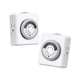 DEWENWILS 24 Hour Cycle Plug-in Mechanical Timer 2 Pack, Indoor Timer for Electrical Outlets, 30-Minute Intervals, Dual 3 Prong Outlets, 125V 15A for Christmas Lights, Room Lights, ETL Listed
