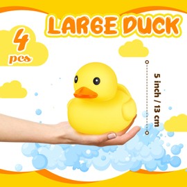 Harrycle 4 Pieces 5 Inches Large Yellow Rubber Ducks Large Duck Bath Toy Squeak Rubber Duckie Bathtub Floating Bath Duck for Birthday Party Decoration Gift Swimming Pool