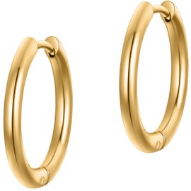 day.berlin Lola Small Creole Earrings 18 K Gold-Plated Women's Earrings Round 17 mm Diameter 2 mm Thick 316L Stainless Steel Folding Hoop Earrings Nickel-Free and Waterproof, Stainless Steel, No
