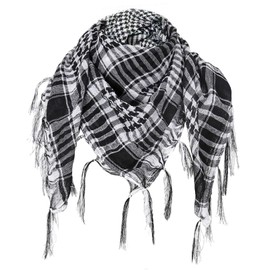 TUONYIS Neckerchief, Shemag Scarf, Arafat Scarf, Tactical Scarf, Triangular Scarf, Neckerchief with Fringes, Shemagh for Boys Men and Women of All Ages, One Size (Black + White), Black+white