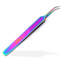 PRECISE CANADA: STAINLESS STEEL MULTI RAINBOW COLOR 3D EYELASH EXTENSION TWEEZERS ANGLED FINE POINT 4.5"