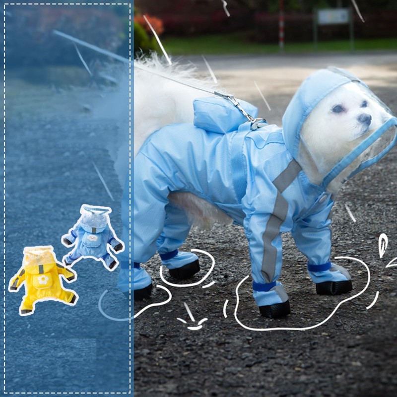 Raincoat for Dogs, Transparent Cap, 4 Legs, Compatible with Rainy