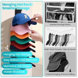 Vrurc Hat Organizer for Baseball Caps 2 Pack, Wall-Mounted Strong Adhesive Hat Racks with Two Mounting Options, Holds Up to 20 Hats, Cap Hanger Display for Door Closet Multi-Layer Hat Storage-Black