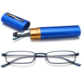 VEVESMUNDO Blue Light Blocking Reading Glasses Portable Metal Lightweight Compact Durable Travel Pocket Readers in tube case