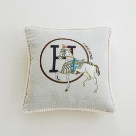 New Version 18x18 inches Throw Pillow Cushion Covers Set 2 Pack - Luxury Horse Jacquard Embroidery with Lace Trim Decorative Pillow Cover for Couch, Sofa, Living Room Bedroom (White)