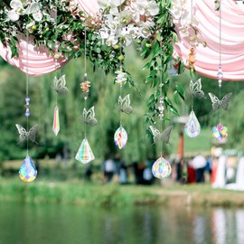7 Pieces Butterfly Crystals Suncatcher Hanging Suncatchers Beads Colorful Crystal Chandelier Pendant Wall Hanging Tree Window Prism Ornament for Garden Window Car Wedding Plants (Charming Colors)