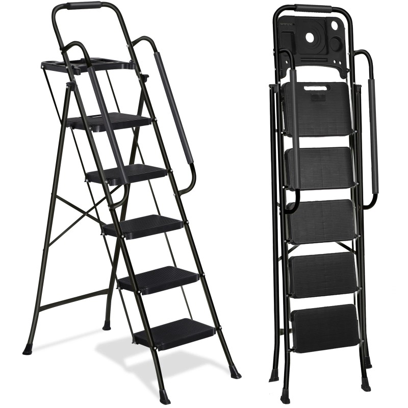 SEGAWE Steel 5 Step Folding Step Ladder Non-Slip Pedal with