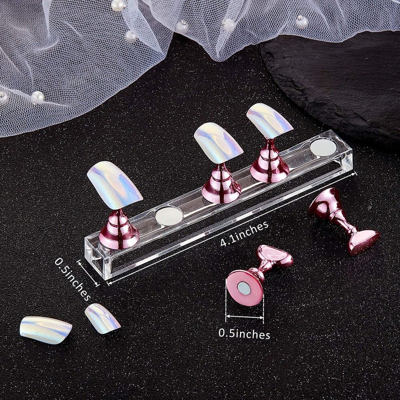 2 Set Acrylic Nail Art Holder Practice Display Stand Magnetic
