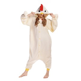 CANASOUR Polar Fleece Christmas Cosplay Unisex Anime Pajamas for Women Onesie (Large, White Chicken)