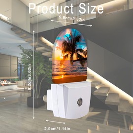 AOWULA Sunset Night Light,Tropical Palm Trees Sea Beach Night Lights Plug into Wall, Dusk to Dawn Sensor LED Lamp 0.5W for Boys/Girls/Women/Men Decorations Room 0.5W Sleep Friendly