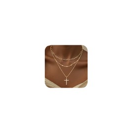 Dochais Gold Cross Necklace Set with CZ Stackable Layered Necklaces 14K Gold Plated & Silver Mariner Chain & Cross Pendant Unisex Simple Jewelry Gift for Women Men Set A