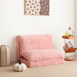 N&V Folding Matress Sofa Bean Bag Bed, Foam Filling Folding Matress Sofa, Includes Removable and Machine Washable Cover, Soft Premium Faux Fur (Small, Pink)