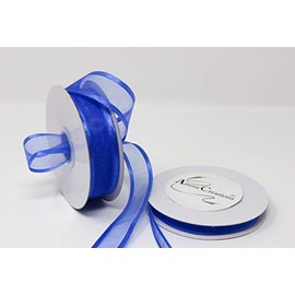 AmoresCreation Royal Blue Organza Sheer Ribbon with Satin Edge - Birthday, Baby Shower, Wedding, Quincera, & More - 25 Yards X 1.5 Inches