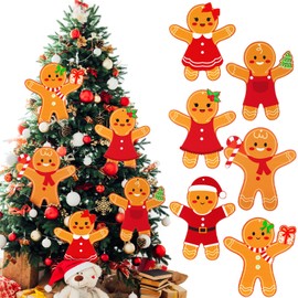 Shellwei 6 Pcs 11.8 Inch Large Gingerbread Christmas Ornaments Gingerbread Man Hanging Christmas Tree Decoration Plastic Christmas Decorations for Xmas Tree Home Kitchen Decor Holiday Party Supplies