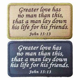 Jesus Bible Patch, John 15:13 Tactical Morale Patches, Bible Verse Greater Love Has No Man Than This Embroidery Hook & Loop Patches Set for Caps Bags Backpacks