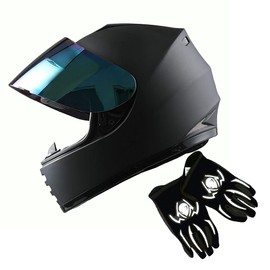 1Storm Youth Kids Motorcycle Full Face Helmet Street Bike BMX MX Matt Black + MG Youth Glove Bundle