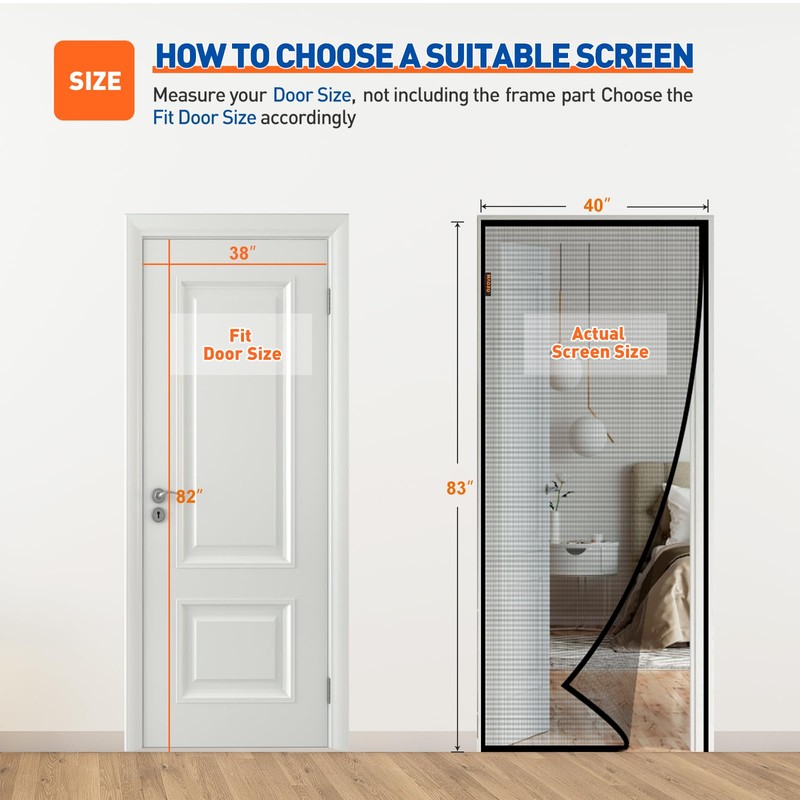 MAGZO Magnetic Screen Door Fits Door Size 38 x 82
