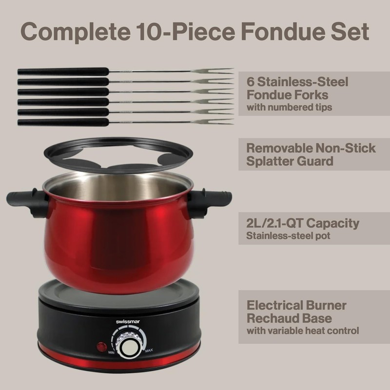Swissmar Arolla 10 Pieces Stainless Steel Electric Fondue Set -