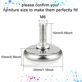 GOLRISEN Pack of 30 Adjustable Furniture Feet, M6 x 30 mm, Adjusting Screw, Furniture Feet, Round Levelling Feet, Leveling Feet, Height-Adjustable Screw Feet, Base Feet for Furniture, Table, Desk (M6)
