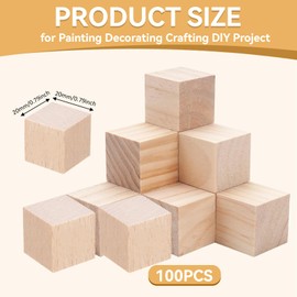 Pack of 100 Craft Wooden Blocks 20 mm, Wooden Cube Pine Unfinished, Wooden Square Cube Natural Decoration, Wooden Cubes Blank Decoration, Natural Wooden Blocks for Carving, DIY, Crafts, Painting