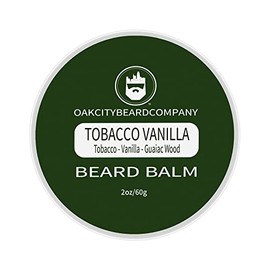 Oak City Beard Company- Blsamo para barba de 2 onzas de vainilla y tabaco Acondicionador para barba de madera de guayaco y vainilla y tabaco          