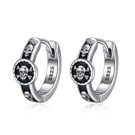 POPLYKE Black Cross Wolf Earrings for Women Sterling Silver Wolf Hoop Earrings for Men Celtic Viking Jewellery Gifts Birthday Mother's Day, Sterling Silver, No Gemstone