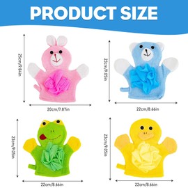 EnixwH Pack of 4 Cotton Face Cloths with Animal Motif, Cartoon Wash Cloth, Terry Cloth for Children, Double Use Wash Glove, Wash Cloth Children, for Children's Showers (22 x 23 cm)