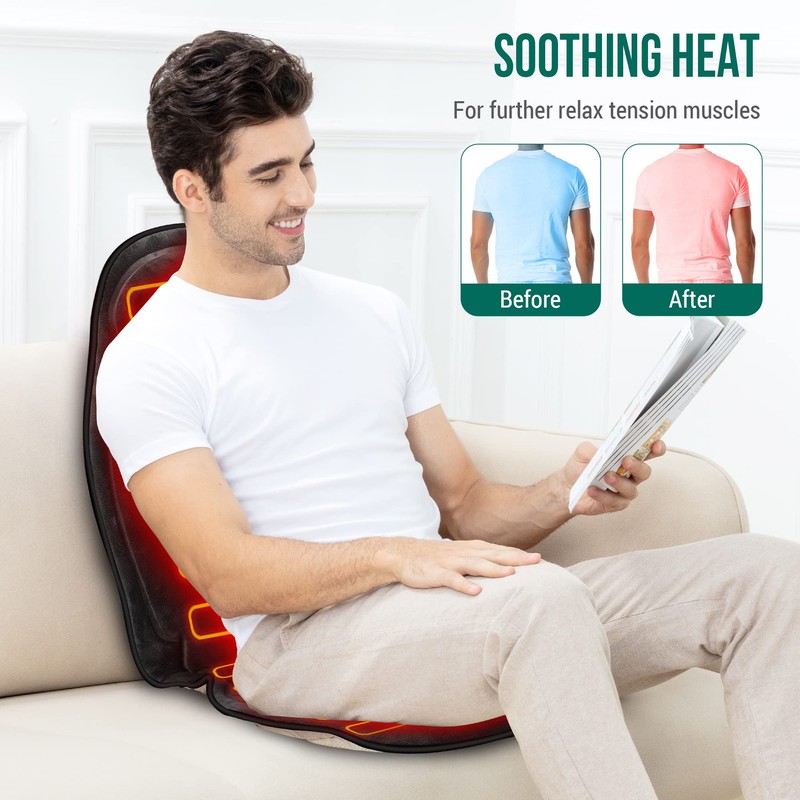 Snailax Back Massager with Heat, Memory Foam Chair Massage Pad,