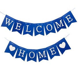 Welcome Home Banner Decorations Glitter Blue Bunting Backdrop for Welcome Back Baby Shower Military Return Homecoming Family Party Decoration Supplies
