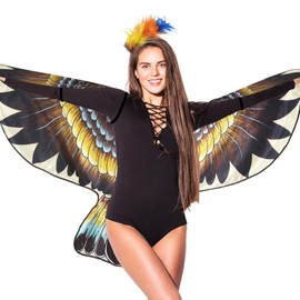 iROLEWIN Eagle Bird Wings Costume for Adults Feather Headband for Women Bald Hawk Costume as Mardi Gras Jungle Party Favors