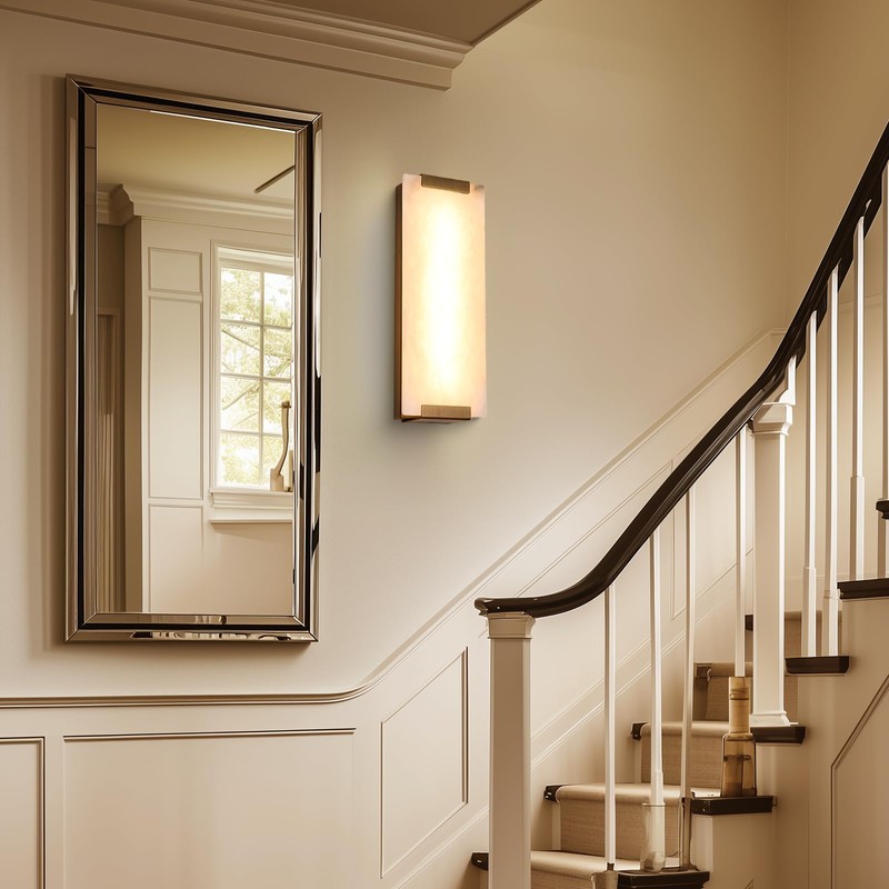 HOMLUCE 14.2in Alabaster Wall Sconce, Large Natural Marble Wall Light