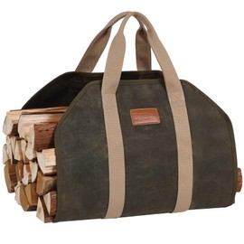 STBoo Firewood Carrier Waxed Canvas: Log Carrier for Firewood Heavy Duty | Fire Wood Carrier Tote Bag | Fireplace Log Holders for Firepit Outdoor Camping, Indoor, Wood Stove Accessories Gift, Geen