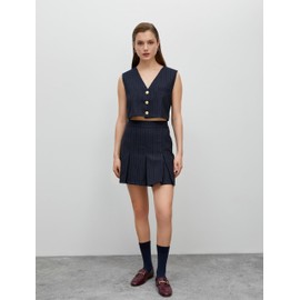 Koton Women's Zipper Detail Pleated High Rise Skirt, Navy Stripe(7s1)