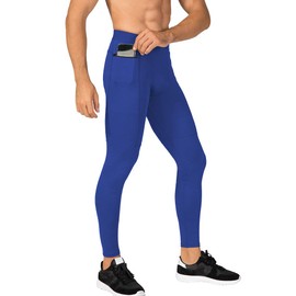WRAGCFM Pantalones de compresión para Hombre, Leggings atléticos, para Correr, Gimnasio, con Bolsillos, Azul, Large