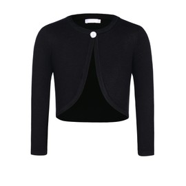 trudge Girls' Sequin Cardigan, Basic Bolero, Children's Glitter Long Sleeve Shoulder Jacket, Bolero Jacket, Short for Communion Dress, Christening Dress, White/Black/Pink, black 1