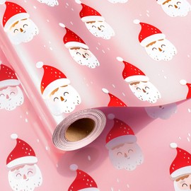 Retrify Christmas Pink Wrapping Paper - Mini Roll - 17 Inches x 32.8 Feet Cute Santa Claus Metallic Foil Shine Gift Wrap Paper Roll for Holiday Party Celebration