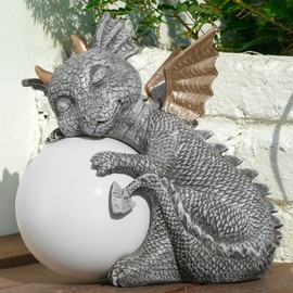 Euiroet 8.6" Solar Dragon Garden Statue,LED Figurine Light,Resin Outdoor Sculpture,Solar Patio Accent Decor,Night Garden Statue,Powered Sculpture Yard Art,Landscape Decor,Path Light Ornament