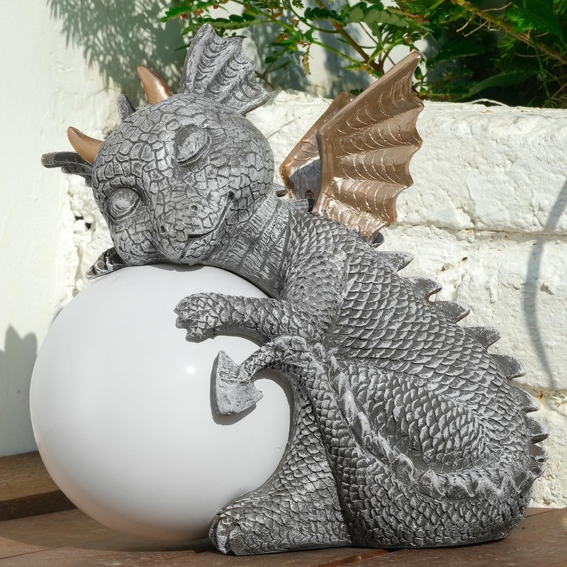 Euiroet 8.6" Solar Dragon Garden Statue,LED Figurine Light,Resin Outdoor Sculpture,Solar