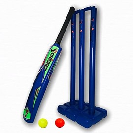 Cricket Plastic Set Blaster Beach Set Blue Play in Backyard Bat, Balls, Stumps and Carry Bag for All Ages (Blue, Size 6)
