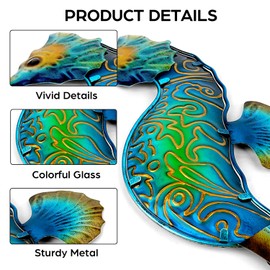 Queemie® Metal Seahorse Wall Art Decor, 3D Sea Horse Ocean Creature Coastal Beach Theme Hanging Wall Sculptures for Home Office Pool Bathroom Bedroom Hallway Gate House Yard Fence Decor