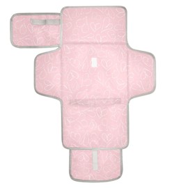 Portable Changing Pad for Baby - Pink Heart Printing Waterproof Diaper Changing Mat Travel Changing Pad with Built-in Pillow - Shower Gift for Baby