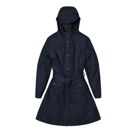 RAINS Curve W Jacket – Navy Waterproof Windproof Water-Resistant Water-Repellent Lightweight Breathable Fitted Silhouette Adjustable Hood Soft-Touch Finish – 2 Year Warranty