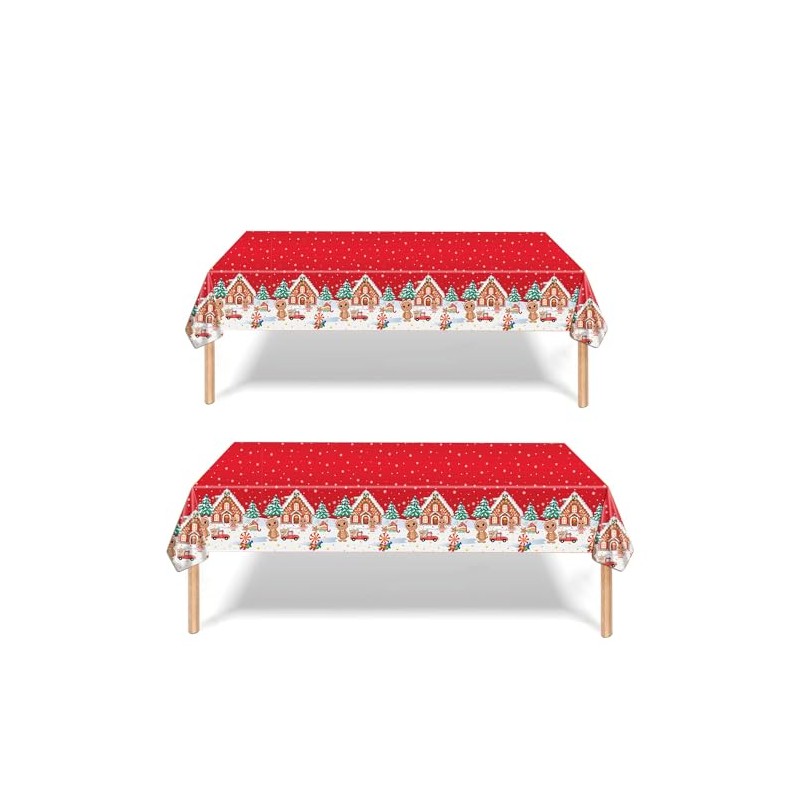 2 Pack Christmas Table Cloth Party,137x274cm Rectangle Large Plastic Tablecloth