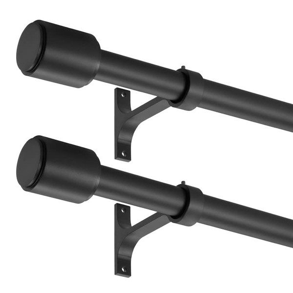 2 Pack Matte Black Curtain Rods 36-72" - Adjustable, Telescoping