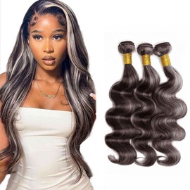 Brown Bundles Highlight Gray Body Wave Human Hair Bundles Raivide Silver Bundles Hair Weave Two Tone Brown Mixed With Grey Bundles Human Hair 16 18 20 Inch