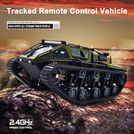 Hylukon Remote Control Tank, 1:16 Scale 2.4GHz All Terrain RC Crawler, 4WD Off-Road Armored Tank, 360° Rotating Drifting Truck Toy Vehicle with Lights, Rechargeable Battery Gifts for Teens